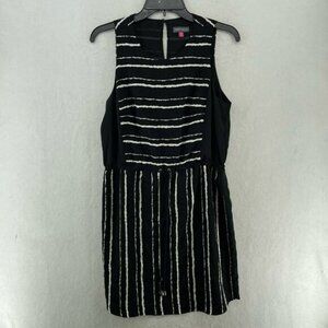 Vince Camuto Sheath Dress Women's Sz 10P Mini Black White Striped Keyhole Smock